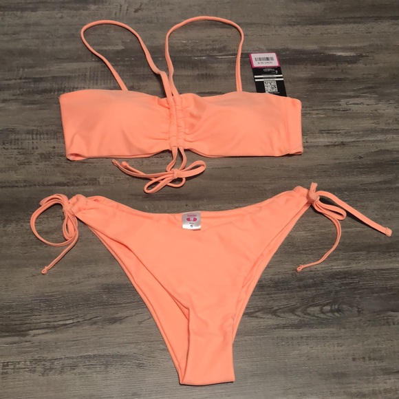 SHEKINI Women Bandeau Bikini Drawstring Tie Knot Bathing Suit Two Piece Swimsuit - Picture 6 of 16